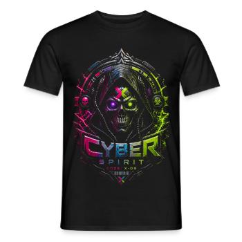 Cyber Spirit Skull Neon – Halloween-Horror - Männer T-Shirt - Schwarz - Vorne - AI Model Male 178 light (178cm)
