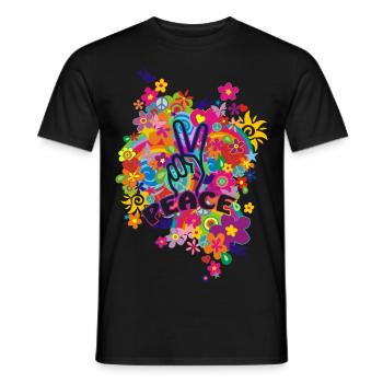 NOUVEAU RAINBOW FLOWER POWER - PAIX - T-shirt homme - noir - Devant - AI Model Male 178 light (178cm)