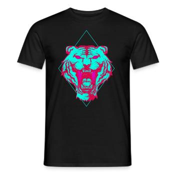 Neon Tiger face gift - Men's T-Shirt - black - Front - AI Model Male 178 light (178cm)