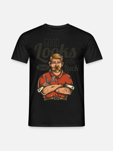 Good looks bring luck - good hairdresser - Men's T-Shirt - black