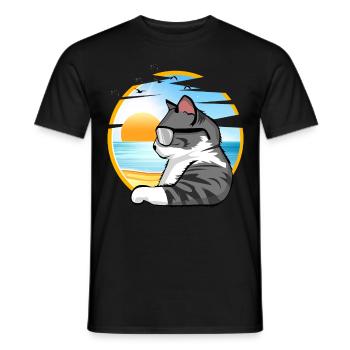 relax cat katze urlaub holiday shirt geschenk - Männer T-Shirt - Schwarz - Vorne - AI Model Male 178 light (178cm)