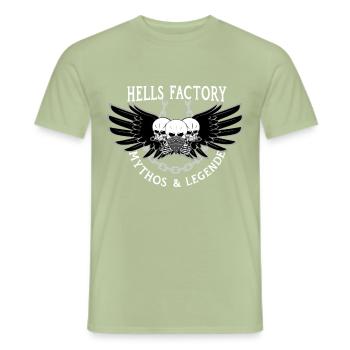 Hell's Factory, tout droit sorti de l'enfer - T-shirt homme - vert sauge - Devant - AI Model Male 178 light (178cm)
