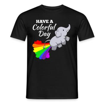 Elephant joke comic illustration rainbow - Men's T-Shirt - black - Front - AI Model Male 178 light (178cm)
