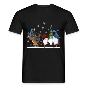 Christmas gnomes with reindeer sleigh - Men's T-Shirt - black - Front - AI Model Male 178 light (178cm)