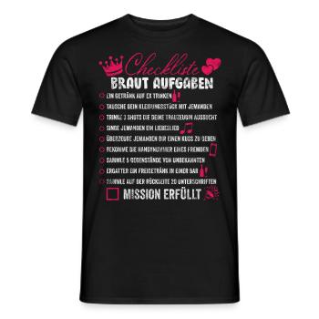 JGA Junggesellinnenabschied Abend Checkliste - Männer T-Shirt - Schwarz - Vorne - AI Model Male 178 light (178cm)