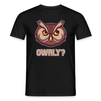 Funny owl meme owrly? Cartoon owl - Men's T-Shirt - black - Front - AI Model Male 178 light (178cm)