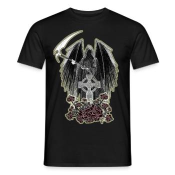 Grim Reaper,keltisches Kreuz und Rosen mit Schein - Männer T-Shirt - Schwarz - Vorne - AI Model Male 178 light (178cm)