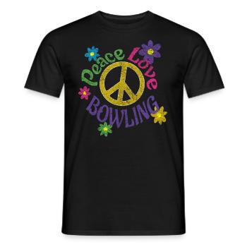 Peace Love Bowling - Flower Power Hippie Design - Men's T-Shirt - black - Front - AI Model Male 178 light (178cm)