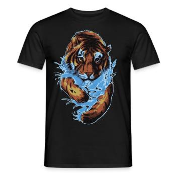 Tiger spielt Wasser Geschenk Tierliebe Wildkatze - Männer T-Shirt - Schwarz - Vorne - AI Model Male 178 light (178cm)