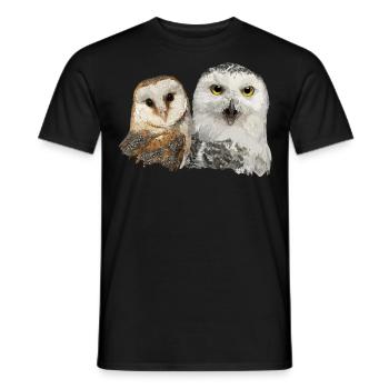 Snowy Owl and Barn Owl - Men's T-Shirt - black - Front - AI Model Male 178 light (178cm)