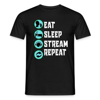 Streamer T-Shirt - eat, sleep, stream, repeat weiß - Männer T-Shirt - Schwarz - Vorne - AI Model Male 178 light (178cm)