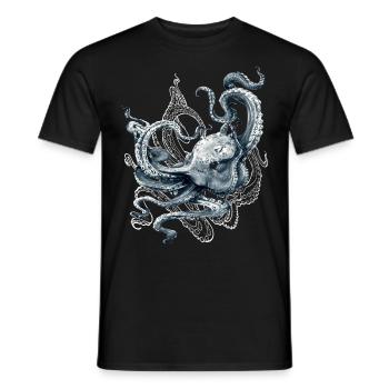 Octopus Realistic Blue Ocean Octopus Squid - Men's T-Shirt - black - Front - AI Model Male 178 light (178cm)