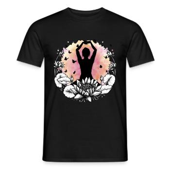 Idée cadeau Yoga / méditation / position du lotus Namaste - T-shirt homme - noir - Devant - AI Model Male 178 light (178cm)