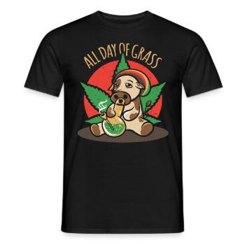 A farm cow with a bong smokes grass - Men's T-Shirt - black - Front - AI Model Male 178 light (178cm)