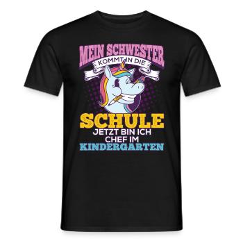 Einschulung Geschwister Geschenk Schwester Einhorn - Männer T-Shirt - Schwarz - Vorne - AI Model Male 178 light (178cm)