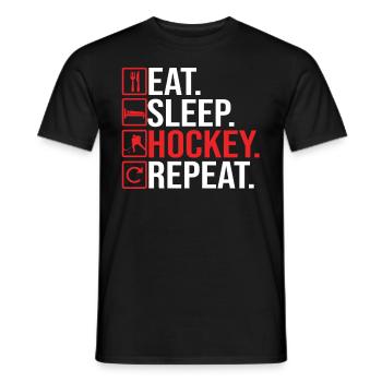 Eat Sleep Hockey Repeat Player Goalkeeper Ice Hock - Men's T-Shirt - black - Front - AI Model Male 178 light (178cm)