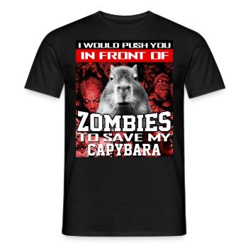In Front Of Zombies To Save My Capybara - Men's T-Shirt - black - Front - AI Model Male 178 light (178cm)