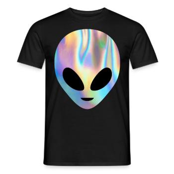Colorful Alien Head UFO Flying Saucer Believe Rain - Men's T-Shirt - black - Front - AI Model Male 178 light (178cm)