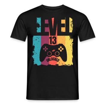 Cadeau d'anniversaire débloqué niveau 13 pour les enfants - T-shirt homme - noir - Devant - AI Model Male 178 light (178cm)