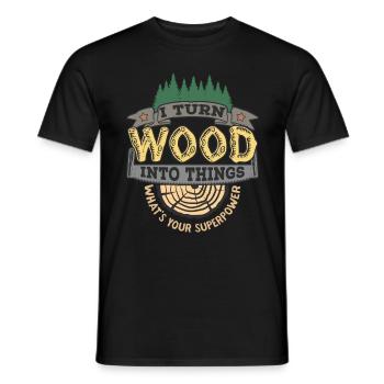 Je transforme le bois en choses ta superpuissance - T-shirt homme - noir - Devant - AI Model Male 178 light (178cm)