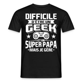 Papa Geek | Cadeau Gaming - T-shirt homme - noir - Devant - AI Model Male 178 light (178cm)