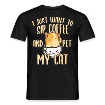Lustiger Kaffee und Katze, die Koffein-Liebhaber - Männer T-Shirt - Schwarz - Vorne - AI Model Male 178 light (178cm)