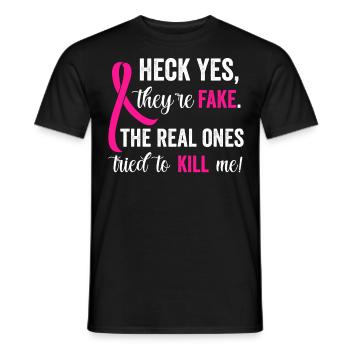 Gefälschte Titten | Brustkrebs Humor - Männer T-Shirt - Schwarz - Vorne - AI Model Male 178 light (178cm)