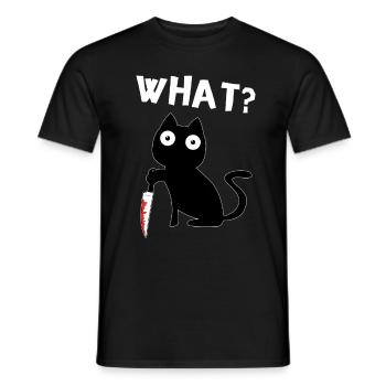 Black Murderous Cat What? Meme Cat with Knife - Men's T-Shirt - black - Front - AI Model Male 178 light (178cm)