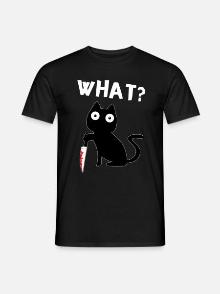 Black Murderous Cat What? Meme Katze mit Messer - Männer T-Shirt - Schwarz