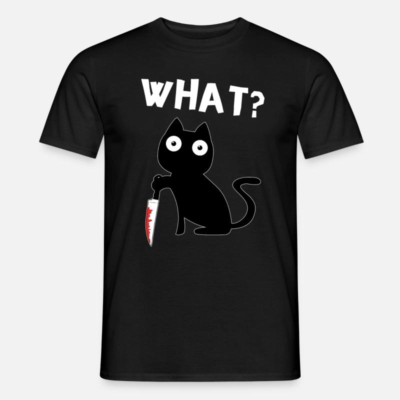 Black Murderous Cat What? Meme Katze mit Messer - Männer T-Shirt - Schwarz