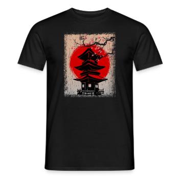 Asia City Illustration Japan - Men's T-Shirt - black - Front - AI Model Male 178 light (178cm)