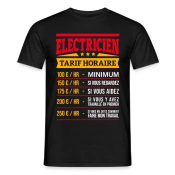 TARIF HORAIRE ÉLECTRICIEN - T-shirt homme - noir - Devant - AI Model Male 178 light (178cm)
