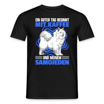 Samojede und Kaffee Schlittenhund Samojeden - Männer T-Shirt - Schwarz - Vorne - AI Model Male 178 light (178cm)