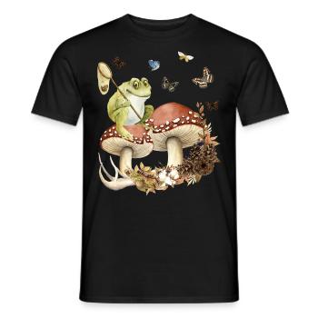 Aesthetic grenouille sur les champignons papillons nature - T-shirt homme - noir - Devant - AI Model Male 178 light (178cm)