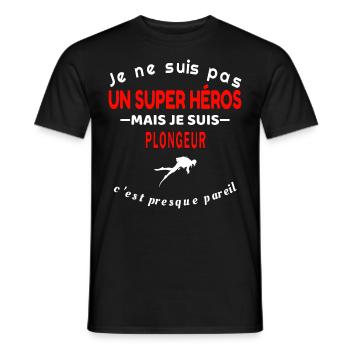 mais c est presque pareil SUPER HÉROS et Plongeur - T-shirt homme - noir - Devant - AI Model Male 178 light (178cm)