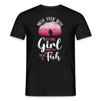 Fishing Girl Vintage Retro - Männer T-Shirt - Schwarz - Vorne - AI Model Male 178 light (178cm)