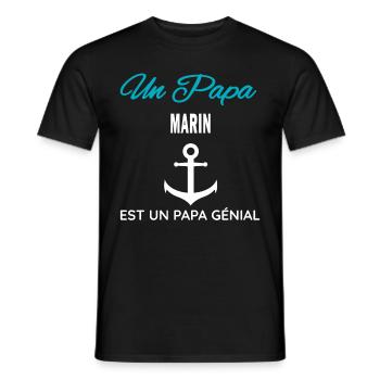 cadeau humour PAPA génial et Marin - T-shirt homme - noir - Devant - AI Model Male 178 light (178cm)