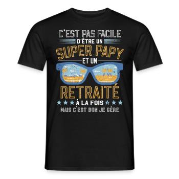 Papy Papou Retraite Grand-père Retraité - T-shirt homme - noir - Devant - AI Model Male 178 light (178cm)