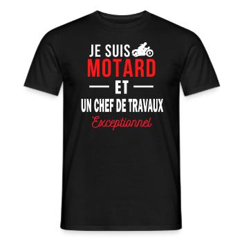 je suis MOTARD Exceptionnel et un CHEF DE TRAVAUX - T-shirt homme - noir - Devant - AI Model Male 178 light (178cm)