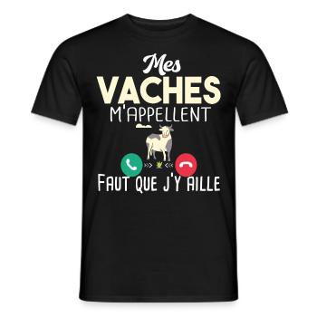 Vache Vaches Agriculteur Agriculture Agricultrice - T-shirt homme - noir - Devant - AI Model Male 178 light (178cm)