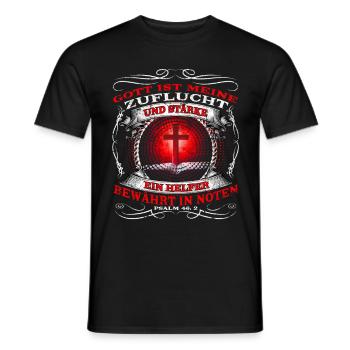 Jesus Christus - Psalm 46, 2 - Ist meine Zuflucht - Männer T-Shirt - Schwarz - Vorne - AI Model Male 178 light (178cm)