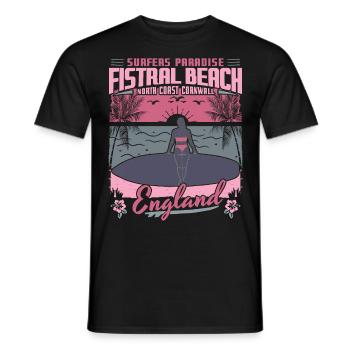 FISTRAL BEACH CORNWALL ENGLAND - SURFING GIRL - Men's T-Shirt - black - Front - AI Model Male 178 light (178cm)