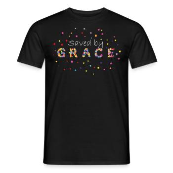 Sauvé par la grâce Jésus Bible Dicton chrétien - T-shirt homme - noir - Devant - AI Model Male 178 light (178cm)