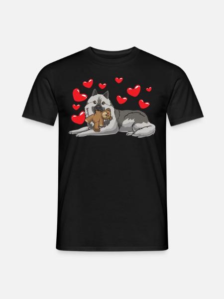 Wolfsspitz Hund Mit Plüschtier Und Vielen Herzen - Männer T-Shirt - Schwarz