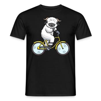Valais black-nosed sheep on bike sheep animal - Men's T-Shirt - black - Front - AI Model Male 178 light (178cm)
