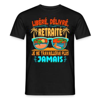 Humour Retraite Retraité Pension Pensionné Adieu - T-shirt homme - noir - Devant - AI Model Male 178 light (178cm)