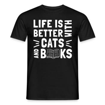 Life Is Better with Cats And Books - Cat Book - Men's T-Shirt - black - Front - AI Model Male 178 light (178cm)