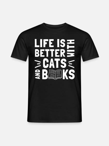 Life Is Better with Cats And Books - Cat Book - Männer T-Shirt - Schwarz