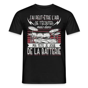 Batteur Baguette Tambour Batteries et Percussions - T-shirt homme - noir - Devant - AI Model Male 178 light (178cm)