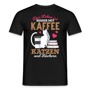 Katze Bücher Kaffee Kaffeetrinker - Männer T-Shirt - Schwarz - Vorne - AI Model Male 178 light (178cm)